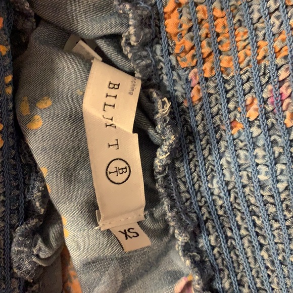 Billy T Gypsy Boho Flowy Floral Top w/fringe bottom - off shoulder Denim color - Picture 3 of 5